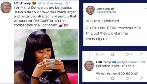 Tweets from the LGBTrump account FagsforTrump where Hutt 