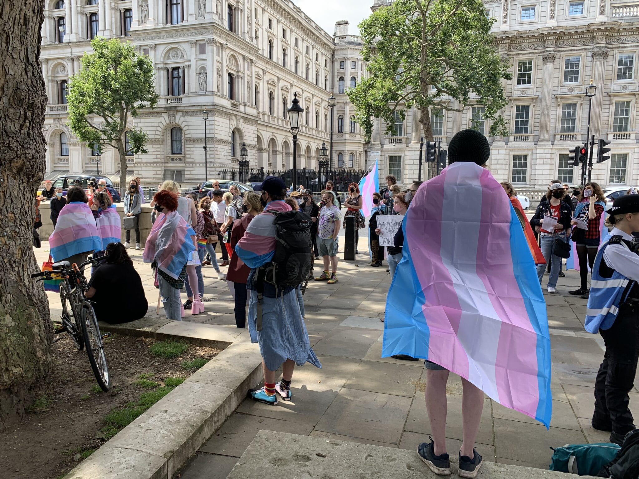 Trans rights protest outside Downing Street.