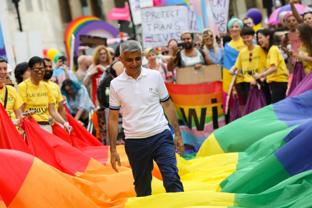London Mayor Sadiq Khan during the parade at Pride in London 2019 on July 06, 2019 in London, England.