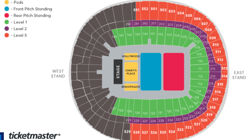 Harry Styles seating plan for Wembley Stadium. (Ticketmaster)